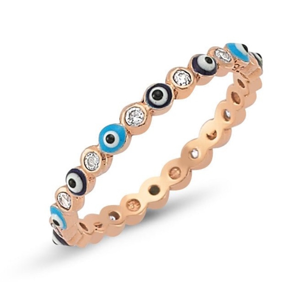 Dainty Evil Eye Ring in Rose Gold with Blue Eye